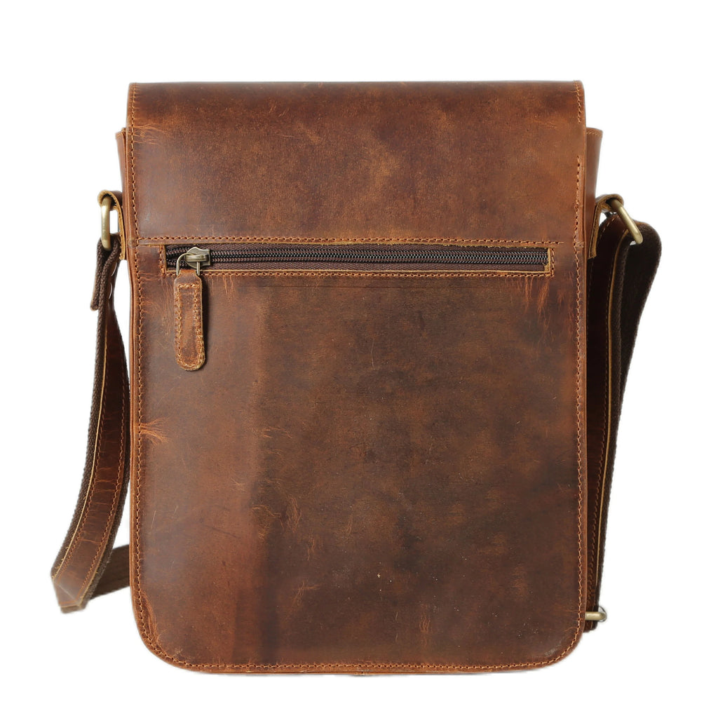 Genuine Leather 11 Inch Crossbody Satchel Bag – Vertical Shoulder Bag with Front Pocket, Zipper Compartments & Tablet Sleeve | Handmade Small Messenger Purse for Men & Women