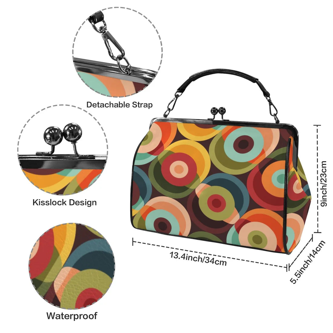 Mid Century Modern Retro Orbs Kiss Lock Purse