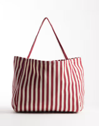 Striped textured tote bag in red